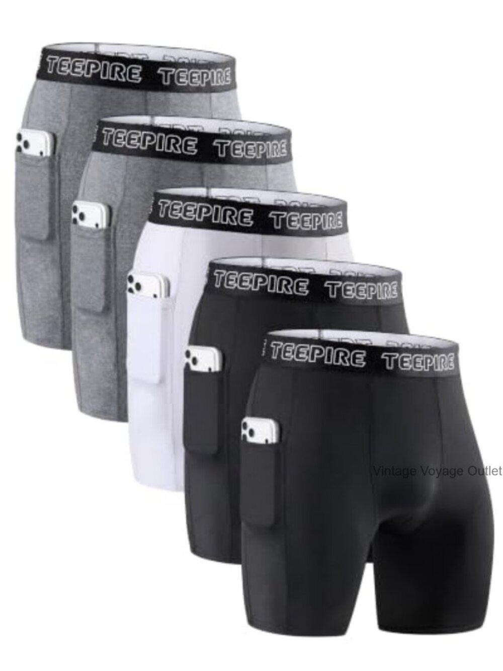 Men's 5 Pack Compression Shorts with Pocket 4-Way Stretch Gym Base Layer